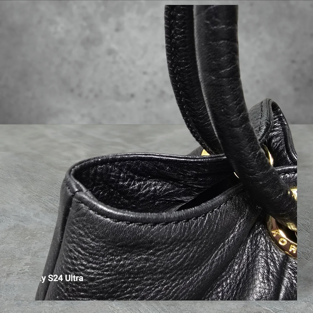 Michael Kors East West Black Pebbled Leather Bucket Bag Round Handles Large